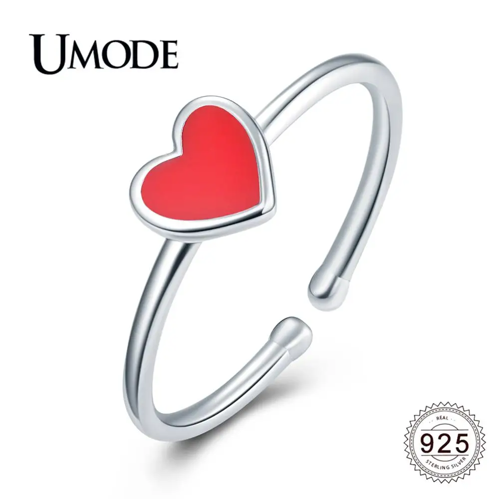 UMODE, новинка, 925 пробы, серебряное, красное сердце, открытые кольца-манжеты для женщин, регулируемое кольцо, серебро 925, ювелирное изделие, бижутерия, подарки ALR0755