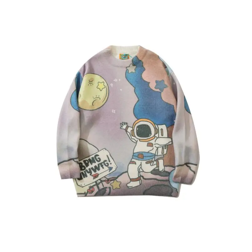 

Men Hip Hop Knitted Sweaters Astronaut Graphic Print Knitted Pullover Streetwear Harajuku Winter Casual Loose Top Clothing w2322