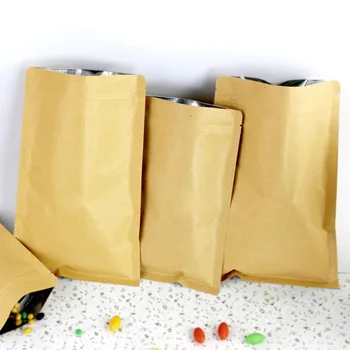 

100pcs/lot New waterproof 9-30cm Brown Kraft Paper Bags Aluminum Foil Resealable Zip Lock Packaging Gift Pouch