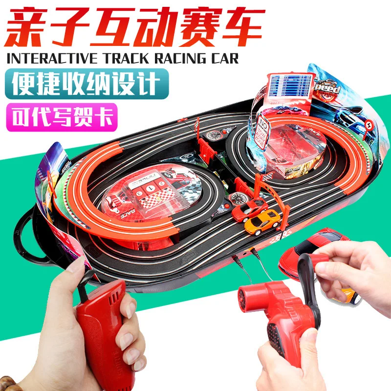 

Boy Camera Track Race Car Children Hand-cranking Remote Control Electric Double Car Track McQueen Story Toy Camera Track Car
