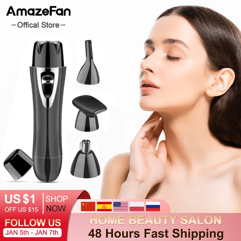 AmazeFan 4in1Epilator триммер для бровей в носу удаление волос Бритва машинка стрижки чистая портативная
