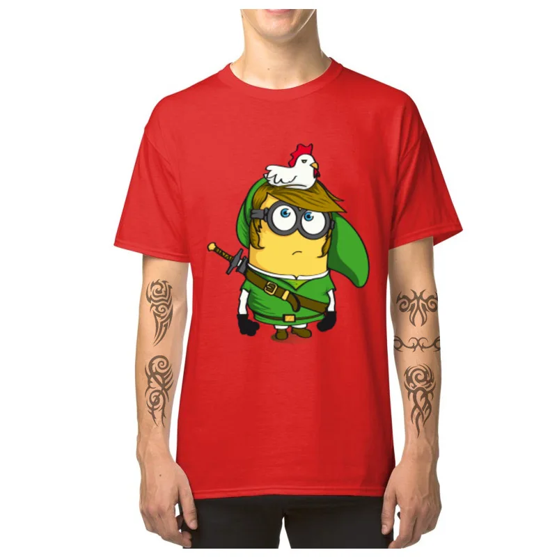 Cute Link_Minion_4087 Family T-shirts Crewneck Cotton Fabric Men Tops Shirt Short Sleeve April FOOL DAY Family Tops Tees Link_Minion_4087 red