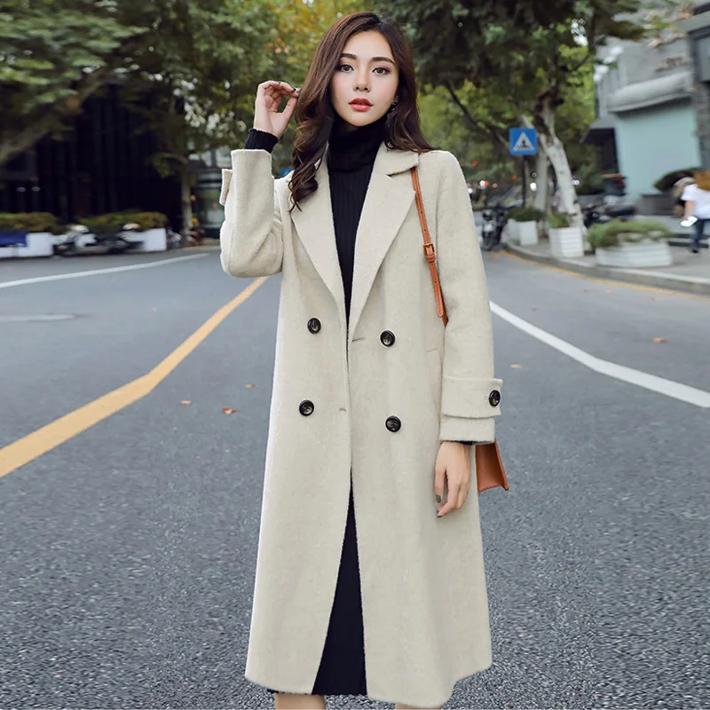 Осенне-зимнее шерстяное пальто для женщин в Корейском стиле, повседневное длинное шерстяное пальто, теплая одежда для женщин, новинка