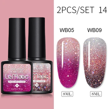 

LEMOOC 2pcs/set Thermal Glitter Gel 8ml Temperature Color Changing Varnish Hybrid Soak off Enamel UV Gel Nail Polish