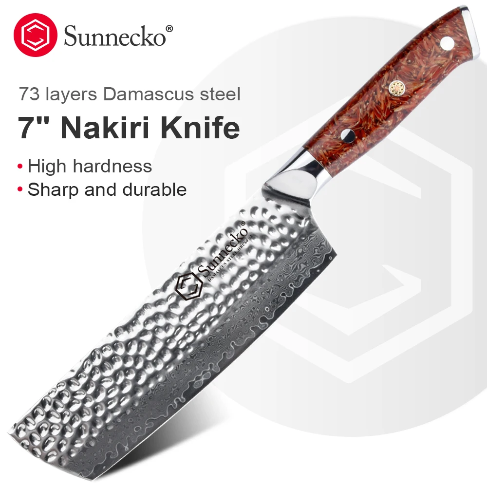 Sunnecko 7" Damascus Steel Nakiri Knife Vg10 Steel Core Sharp Blade