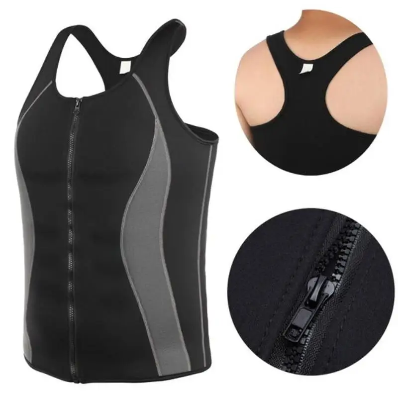 Mens Zipper Neoprene Shaper Waist Trainer Slimming Vest Weight Loss Sauna Corset Compression Sweat Shapewear Anti Cellulite