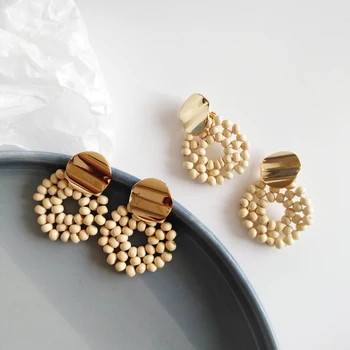 

Beaded-Wood Earrings Retro Woven Handmade