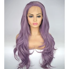 Фэнтези красоты длинные фиолетовые Волнистые Косплей& Drag queen макияж термостойкие волокна волос Синтетические Кружева передние парики для женщин