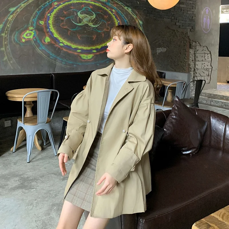 Net Price Photo Shoot 893# Pearl Clasp Decoration Trench Coat