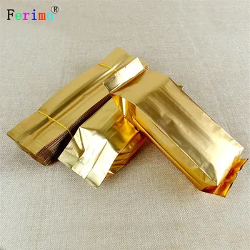 

Ferimo 100pcs 4*22+6.5cm dark gold aluminum foil accordion bag inside sealed solid vacuum bag dry fruit tea packing storage bags