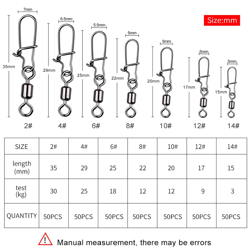 MEREDITH 50pcs/lot Fishing Connector Pin Bearing Rolling Swivel Stainless Steel with Snap Fishhook Lure Swivels Tackle MEREDITH 50pcs/lot Fishing Connector Pin Bearing Rolling Swivel Stainless Steel with Snap Fishhook Lure Swivels Tackle