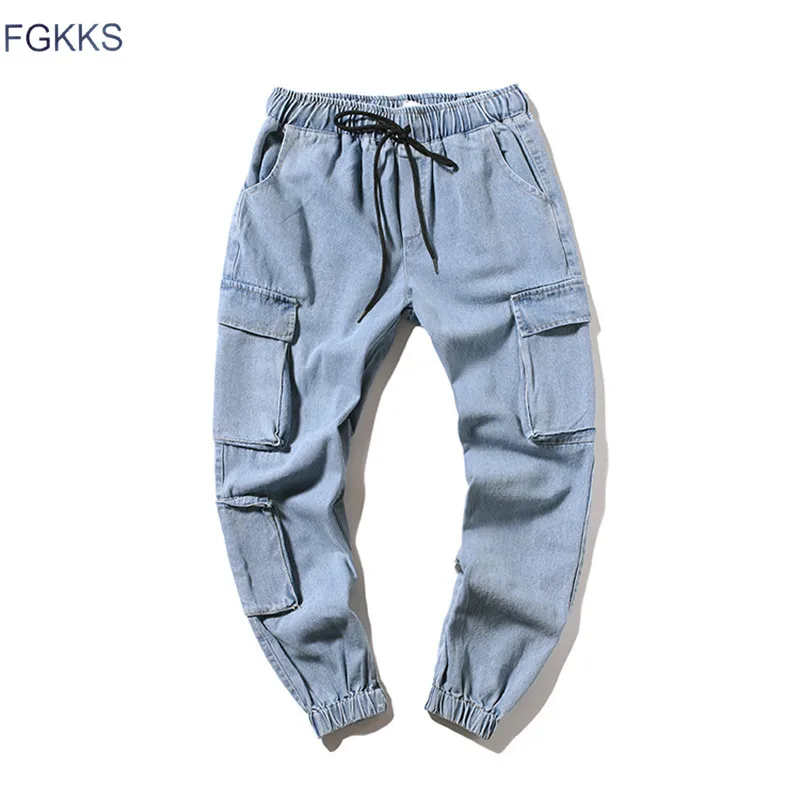 FGKKS модные брендовые мужские джинсы Осенние новые мужские брюки карго с несколькими карманами мужские однотонные повседневные джинсы