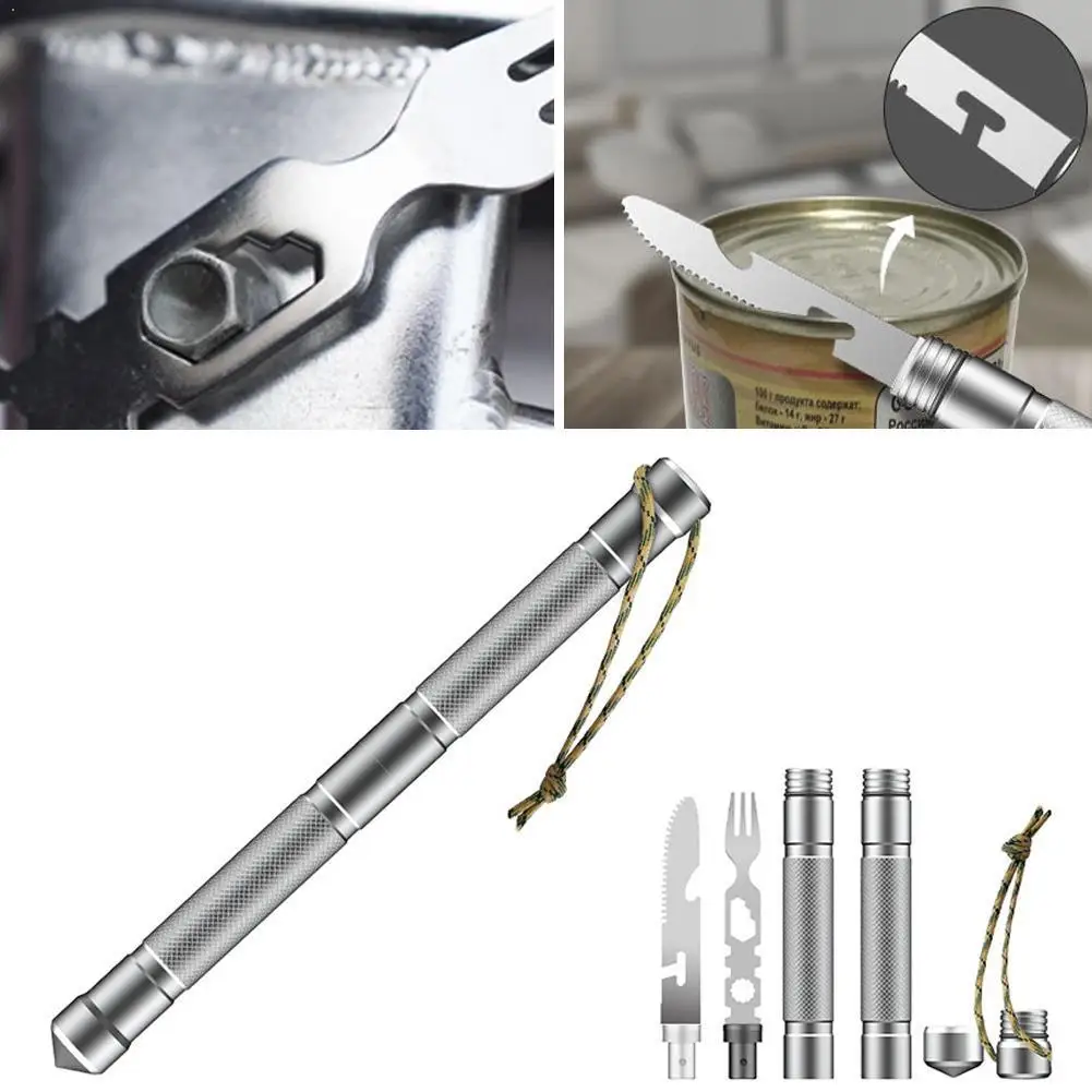 

Outdoor Multifunctional Tools Self-defense Stick Opener Camping Car Set Tool Wild Compass Tableware and Knife Survival Fork N0D3