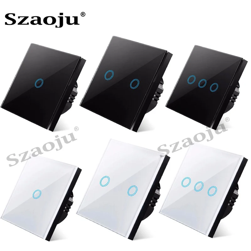 Szaoju-Interruptor táctil con Panel de cristal blanco, Ac110-220v estándar europeo de 1 entrada y 1 vía, para lámpara de pared