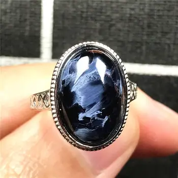 

16x11mm Real Natural Blue Pietersite Ring Silver Sterling Jewelry For Woman Man Beads Namibia Energy Stone Adjustable Ring AAAAA