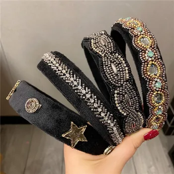 

Velvet Crystal Pearl Flower Headband Solid Color hair band for Women Trendy Women Vintage Hair Accessories Pearl Head bands