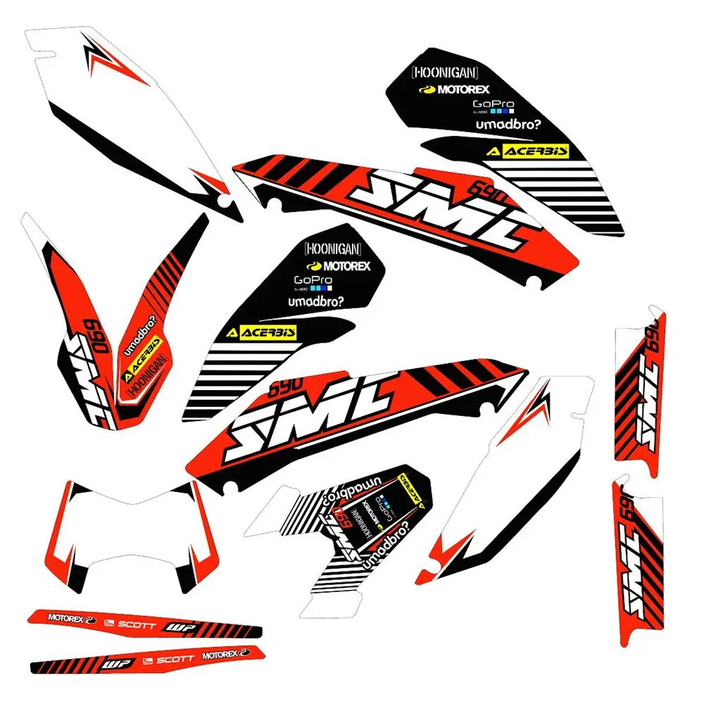 

New Full Graphics Decals Stickers Custom Number Name 3M Bright Matte Stickers Waterproof For KTM 690 SMC 2008-2012