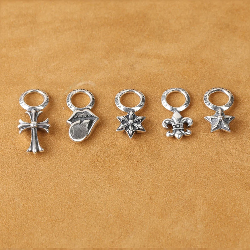 S925 Sterling Silver Pendant Bead spacer Jewelry Bracelet DIY Cross Letters Round Shape Bracelet Beads Beads