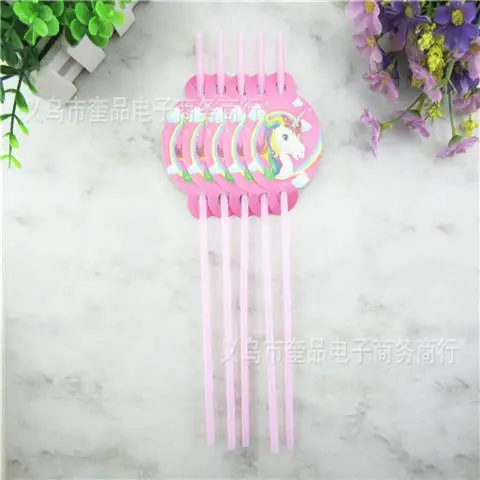 Straw -10pcs Единорог День рождения Декорации одноразовые набор столовых приборов Единорог шар чашки тарелки салфетка для детей на день рождения Единорог вечерние поставки - Цвет: Straw -10pcs
