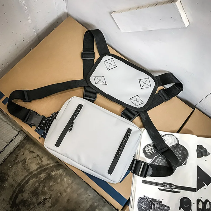 White chest rig bag Трендовая нагрудная сумка, тактические нагрудные сумки, уличная мода, жилет в стиле хип-хоп, мужская сумка, мотоциклетный жилет, нагрудная сумка Kanye West - Цвет: White chest rig bag