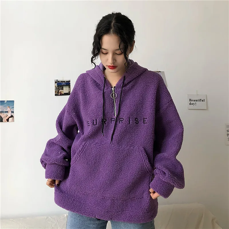 Price+ 5 Photo Shoot Net Price! 3059# Autumn And Winter New Style Korean-style Loose-Fit Laziness Faux Lambswool Hooded