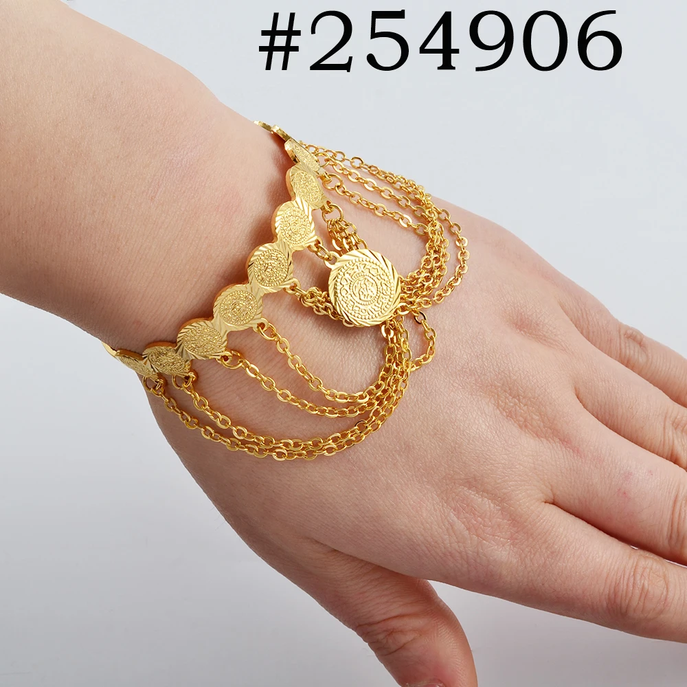Anniyo Arab Coin Bracelets Gold Color Banglet Africa The Middle East Popular Jewelry Dubai Cuff Bracelet for Women Girls #254806 3