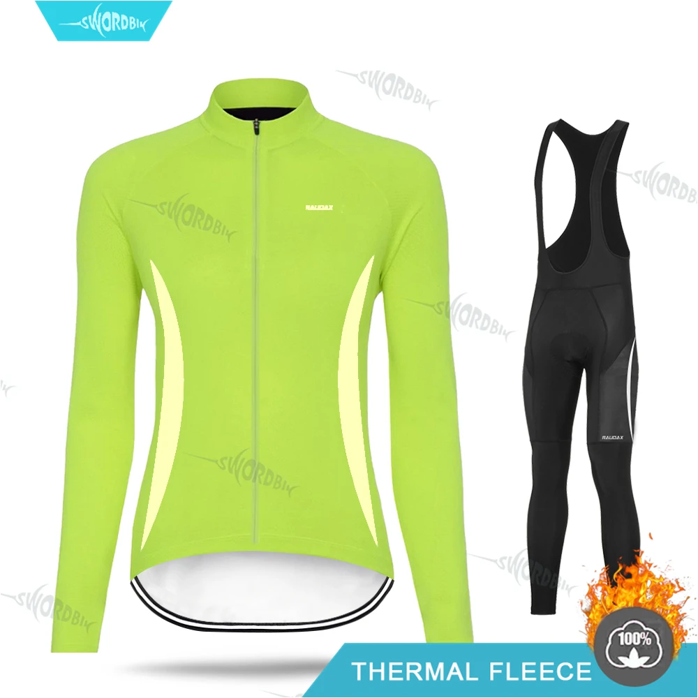 Bib Cycling Set Женский комплект из Джерси для велоспорта, женская одежда с длинным рукавом, зимняя одежда для велоспорта, Женский термофлисовый комплект для униформы MTB, Ropa Ciclismo - Цвет: Bib Cycling Set