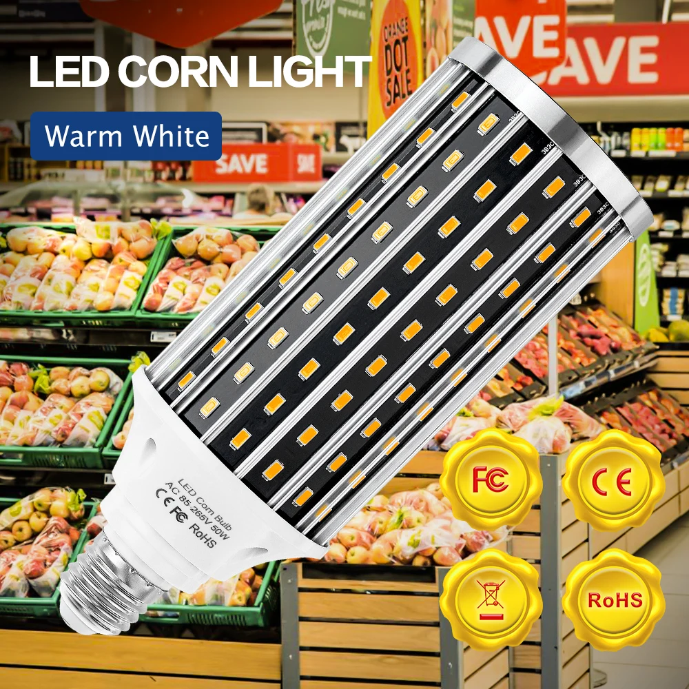 

LED Bulb E27 Garage Light AC100-277V High Power 50W E39 LED Corn Lamp 220V Droplight Lighting Warehouse Lighting 110V 5730SMD