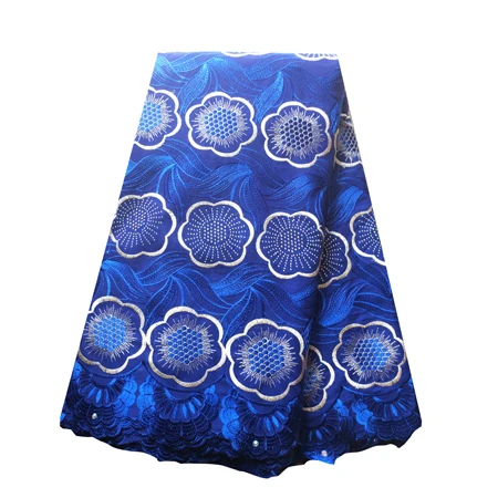 Royal blue 5 ярдов пурпурный африканская швейцарская вуаль кружева с камнями нигерийские кружевные ткани высокого качества хлопчатобумажная кружевная ткань для свадебного платья - Цвет: Royal blue