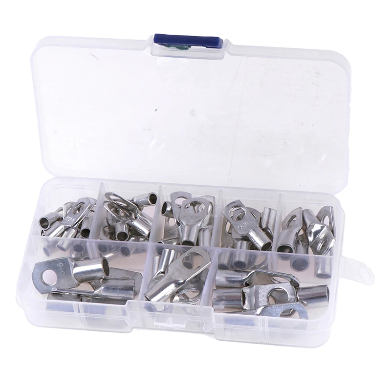 

Hot 60Pcs Cable Lugs Set Terminal Silver Copper Electrical Block Wire Connector Terminal for Battery Cable Ring Wire Auto Marine