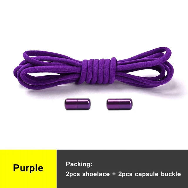 1 Pair 21 Colors No Tie Shoelaces Round Color Metal Lock Elastic Shoelace General For Children And Adults Sneakers Lazy Laces Purple