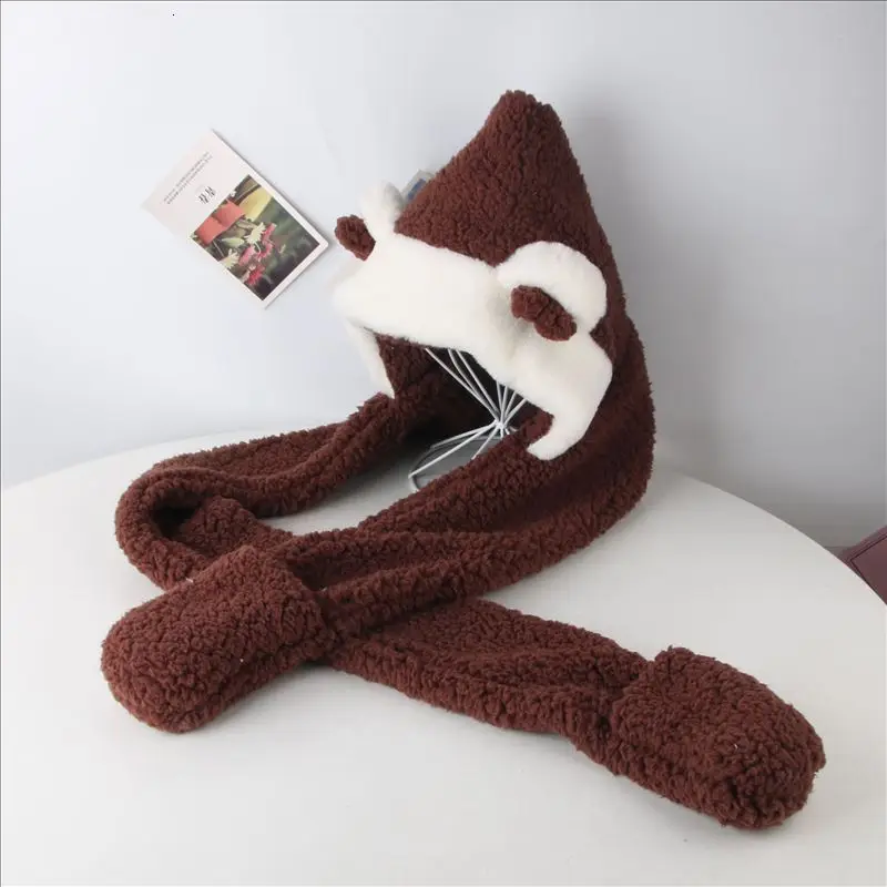 Coffee adult Шапка для родителей и детей, 3 в 1, многофункциональная шапка, шарф, перчатки, набор для женщин и детей, зимние плюшевые теплые шапки, детские шапки для маленьких девочек и мальчиков, шапка s - Цвет: Coffee adult