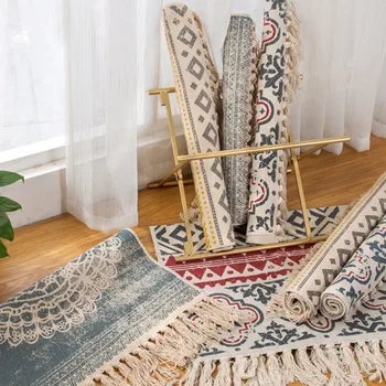 

Bohemian Home Cotton Tassel Carpets Geometric Floor Mat Decorative Carpets For Living Room Bedroom Kid Room