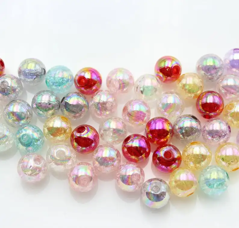 150pcs mix AB color with holes Round Crackle Acrylic Loose Spacer Beads For Jewelry Making DIY Necklace Bracelet Charms Earring