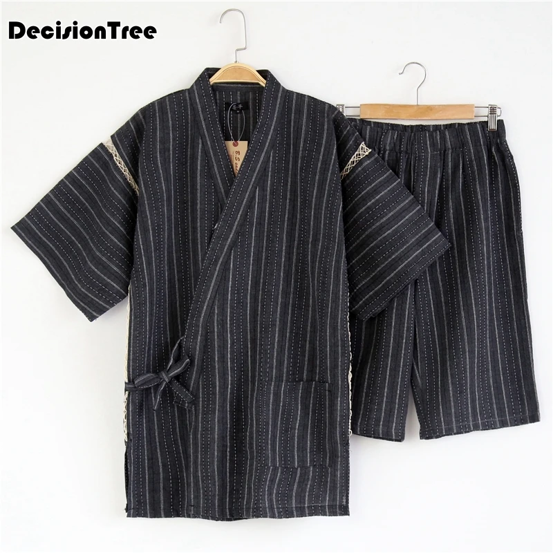 Мужской комплект кимоно, пижама, японский стиль, хлопок, домашняя одежда, топы, штаны, банный халат, однотонный Ретро стиль, Повседневная Удобная Пижама, набор для мужчин