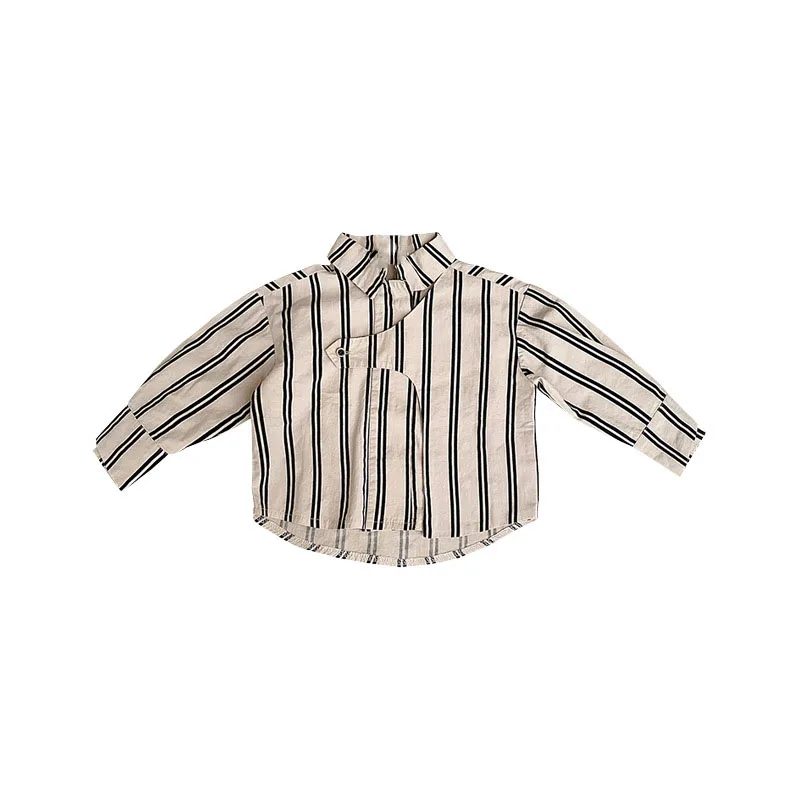 Children'S Shirts Boys' Baby Autumn Clothes Children'S Tops Spring Vertical Strips Stitching Design Boys' Long-Sleeved Shirts