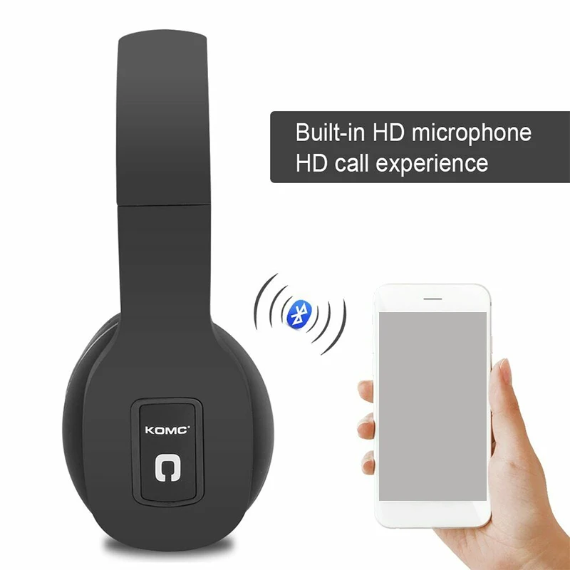 KOMC Bluetooth Headphone Wireless Headphones Sports Running Headset with Aux Cable Stereo HD Mic for iPhone Smartphone