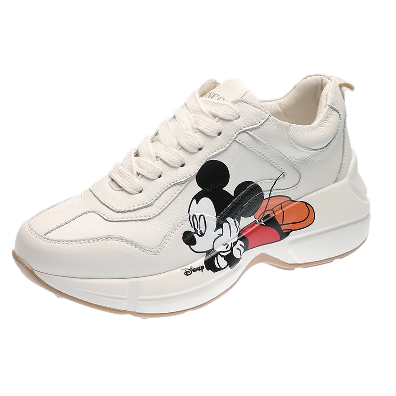 

2020 Spring Women Sneakers Chunky Fashion Women Flats Platform Shoes Lace Up Vulcanize Cartoon Mickey print women footwear