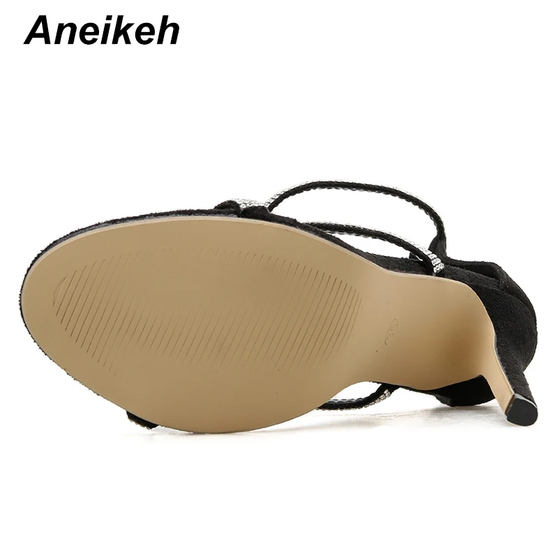 Aneikeh/Новейшая пикантная обувь женские сандалии-гладиаторы модельные туфли на высоком тонком каблуке с открытым носом и кристаллами туфли-лодочки с закрытой пяткой Размеры 35-42