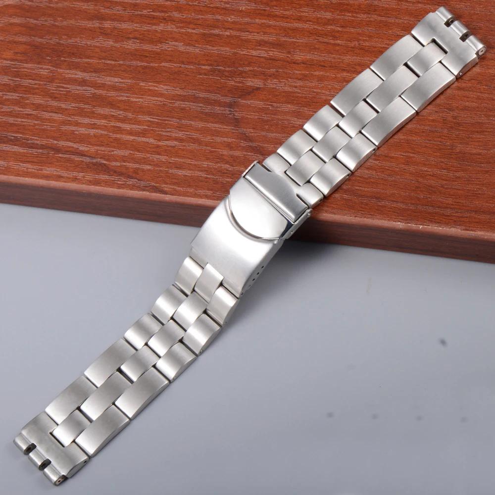 19*17 22*20 мм нержавеющая сталь Серебряный ремешок для часов для часы swatch ремешок для мужчин и женщин металлический браслет на запястье Серебряный развернуть для мужчин Т-образная застежка