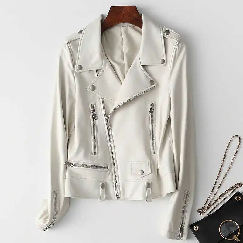Genuine Leather Jacket Sheepskin Coat 2021 Real Women Motorcycle Casual Fashion Korean Spring Autumn Top | Женская одежда