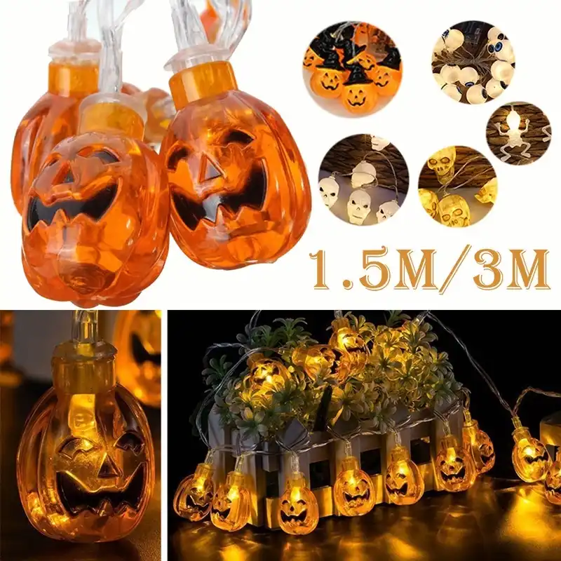 1,5/3 м Тыква череп гирлянды Хэллоуин украшения огни с светодиодный бисер наружное праздничное освещение струны Декор для дома