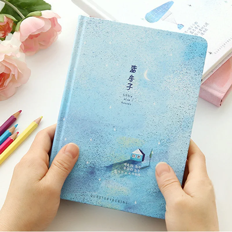 Creative trend Color Pages A5 Notebook Little Blue House Diary Book Hardcover diary Stationery School Supplies Blue