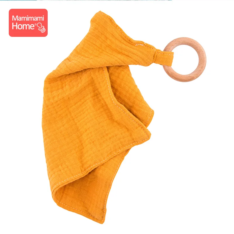 yellow Bib Mamihome детские нагрудники, тканевые банданы с деревянным кольцом, прорезыватель из бука, хлопковый слюнявчик, впитывающая ткань для новорожденных, детские товары, игрушки - Цвет: yellow Bib