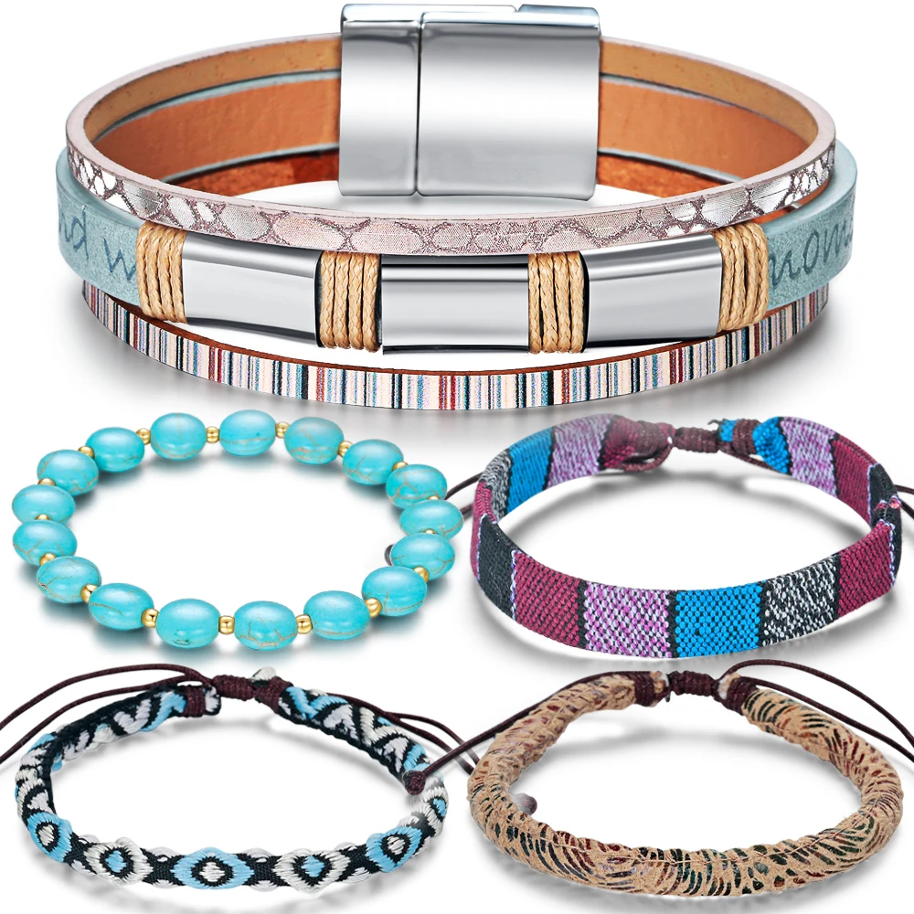 New Fashion Wrap Bracelet Vintage Bohemian Bracelets Leather Cuff Bangle Layer Handmade For Men Ladies Jewelry | Украшения и