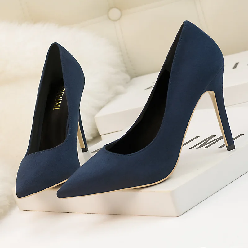 

10CM PUMPS Simple high-heeled suede shallow mouth pointed professional OL was thin women's shoes high-heeled shoes