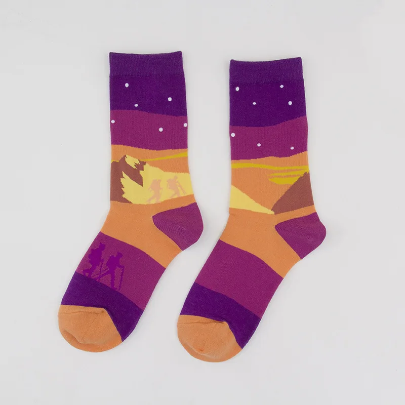 Осенне-зимние оригинальные носки для пар с натуральным пейзажем, японские теплые забавные хлопковые носки в стиле Харадзюку, Skarpetki - Цвет: 10