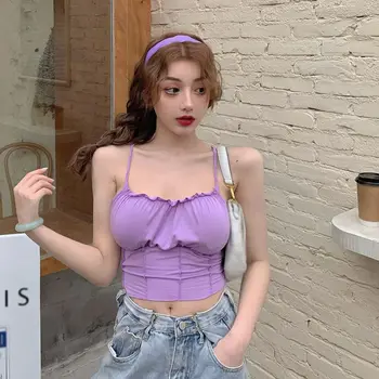 

Women's Sexy Vest Slim Fit Outside Wear Strap Wrap Chest Top Solid Color Fashion Sling Tank Tops