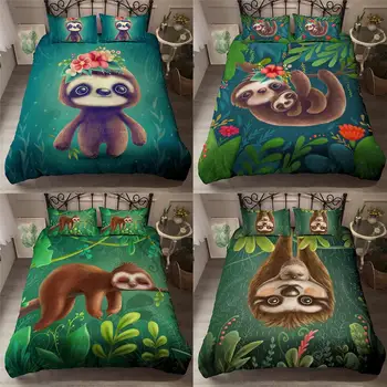 

ZEIMON 3D Animal Bedding Set Green Plant Quilt Duvet Cover full Queen Size Double Bedspread Pillowcase For Home Textiles