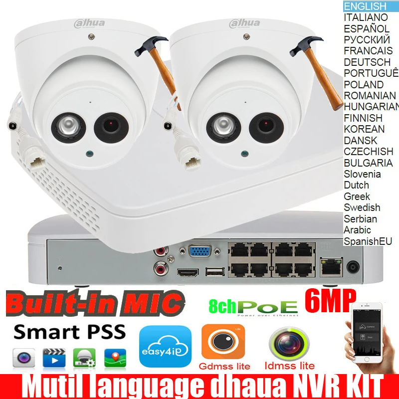 Dahua мультиязычная IP камера H.265POE Внешняя безопасности 8 каналов 1080P
